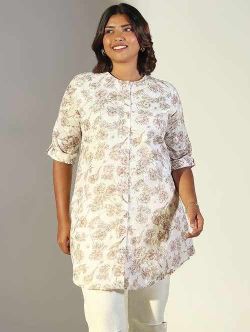 women floral roll up sleeve a-line kurti - 21696506 -  Standard Image - 0