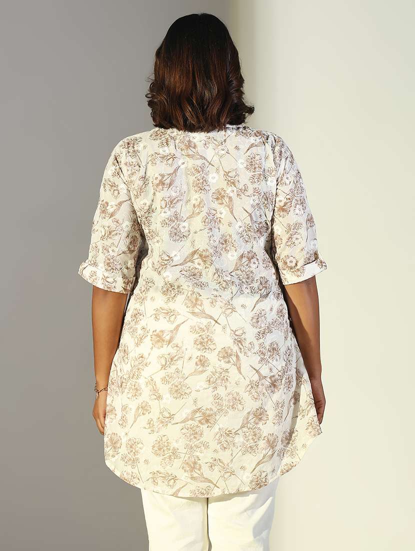 women floral roll up sleeve a-line kurti - 21696506 - Standard Image - 3