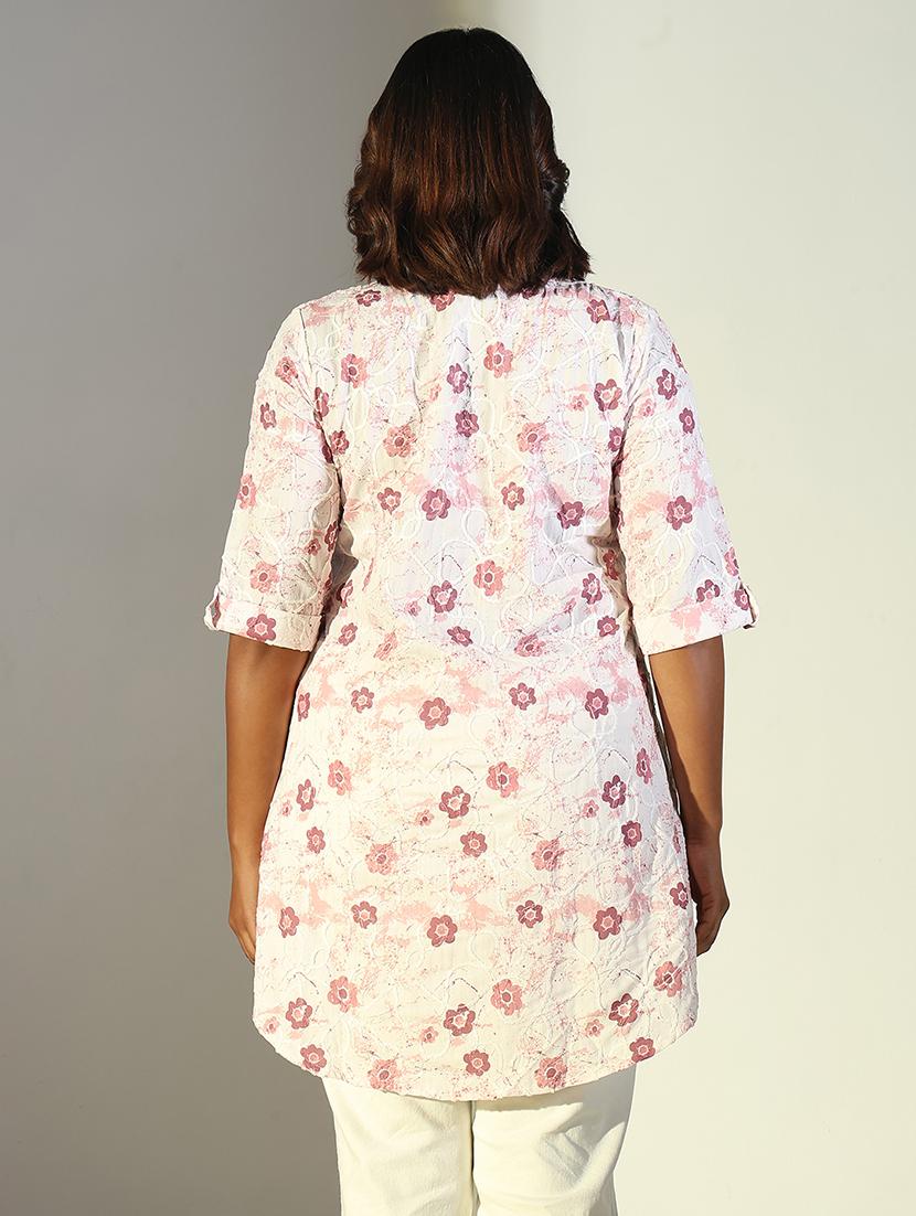 women floral roll up sleeve a-line kurti - 21696511 - Standard Image - 3