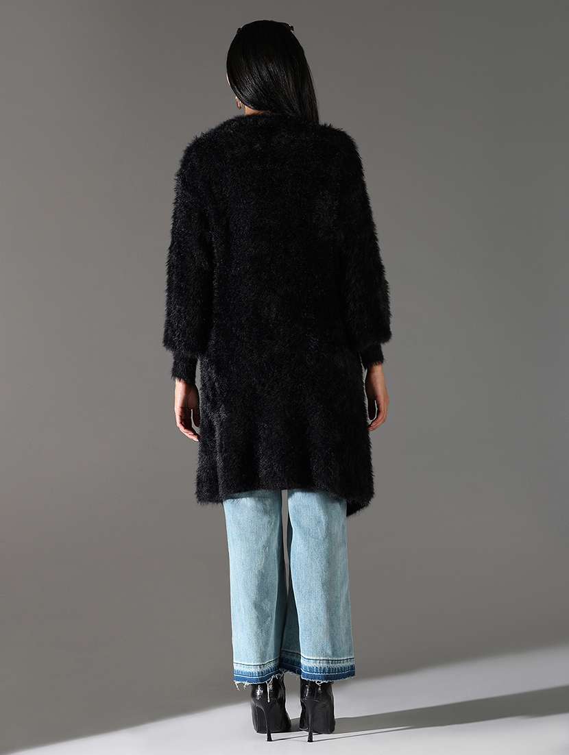 women black solid long sleeve shrug - 21696514 -  Standard Image - 3