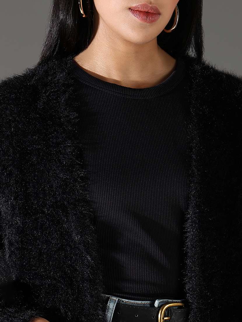 women black solid long sleeve shrug - 21696514 -  Standard Image - 5