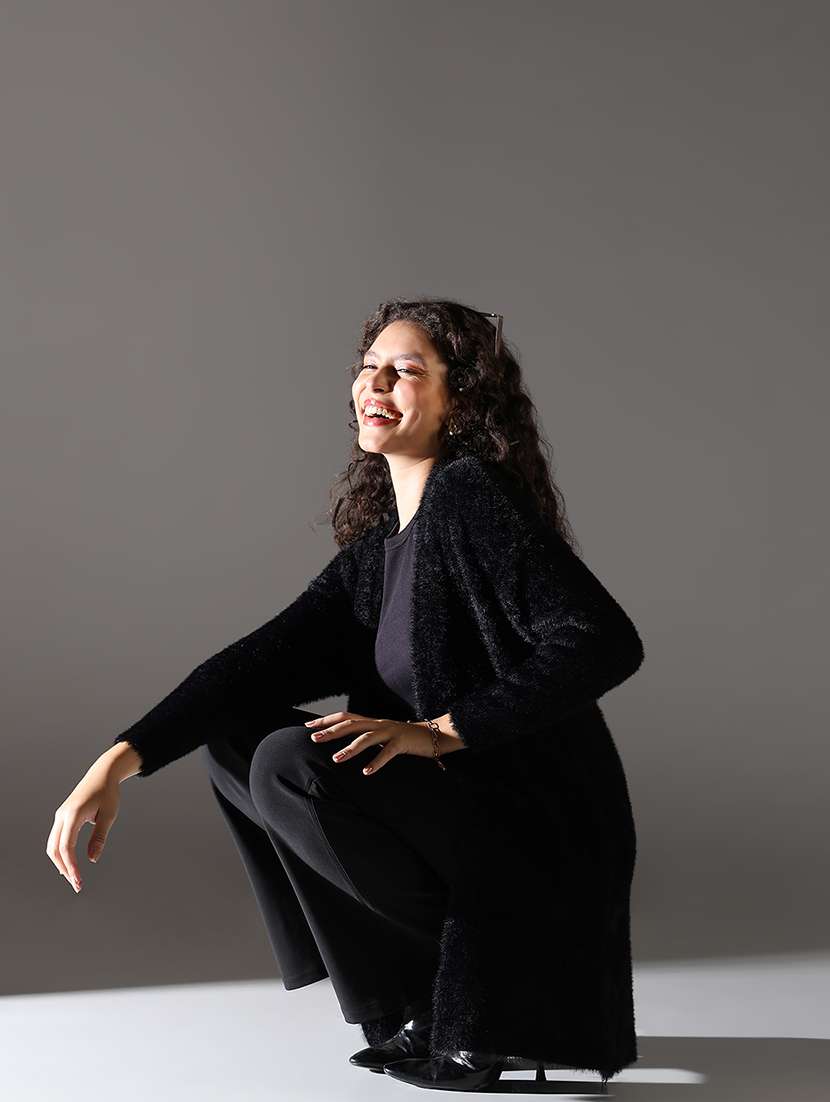 women black solid long sleeve shrug - 21696515 -  Standard Image - 3