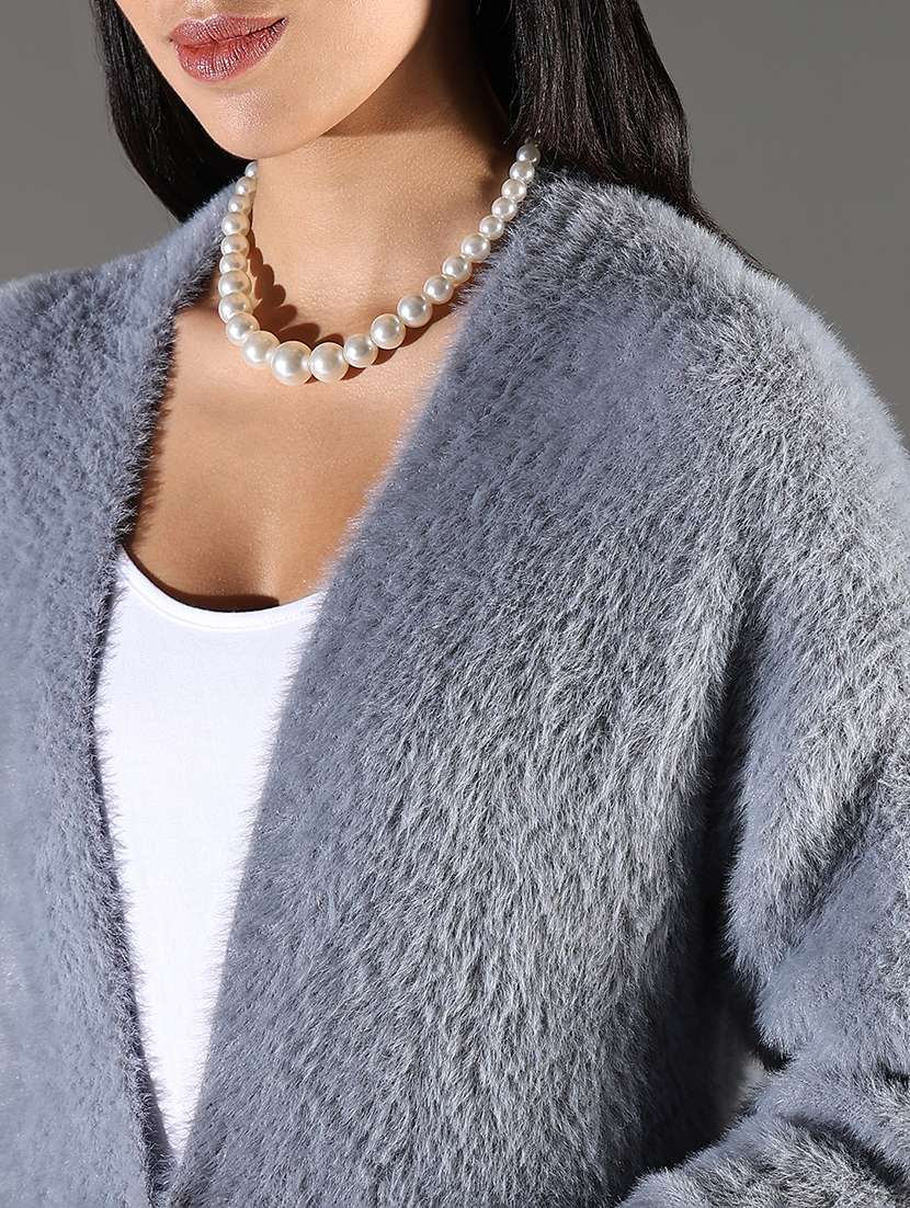 women grey solid long sleeve shrug - 21696517 -  Standard Image - 5