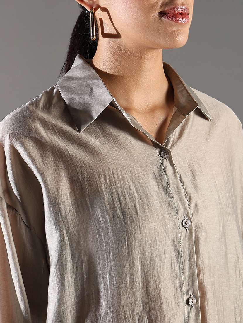women grey solid long sleeve regular shirt - 21696521 -  Standard Image - 5