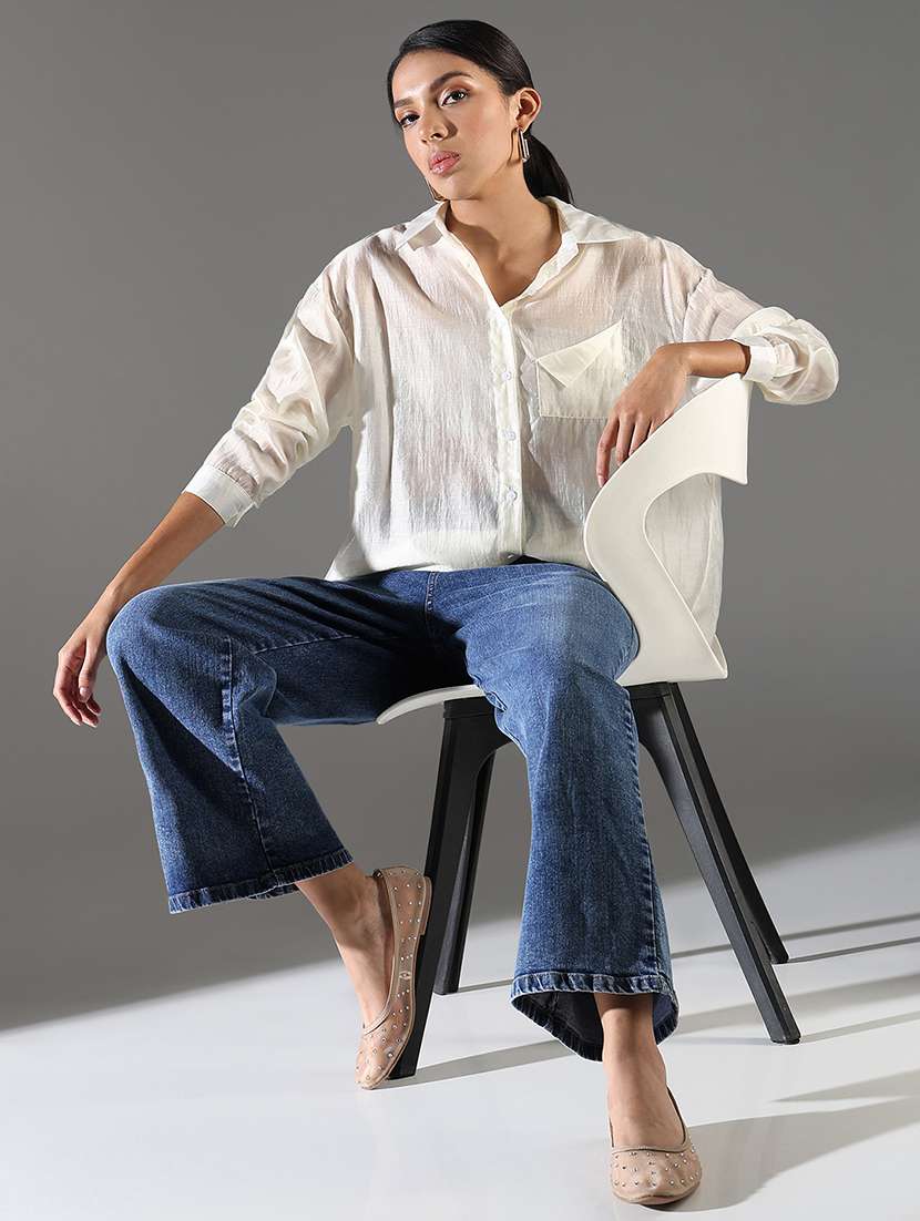 women cream solid long sleeve regular shirt - 21696522 -  Standard Image - 5