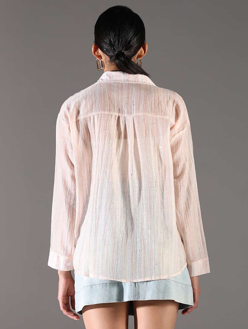 women peach stripes long sleeve regular shirt - 21696523 -  Standard Image - 3