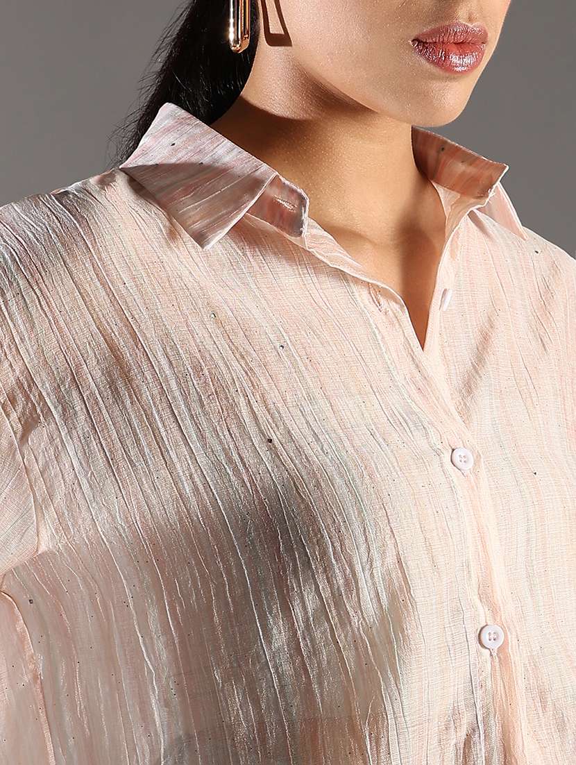 women peach stripes long sleeve regular shirt - 21696523 -  Standard Image - 5