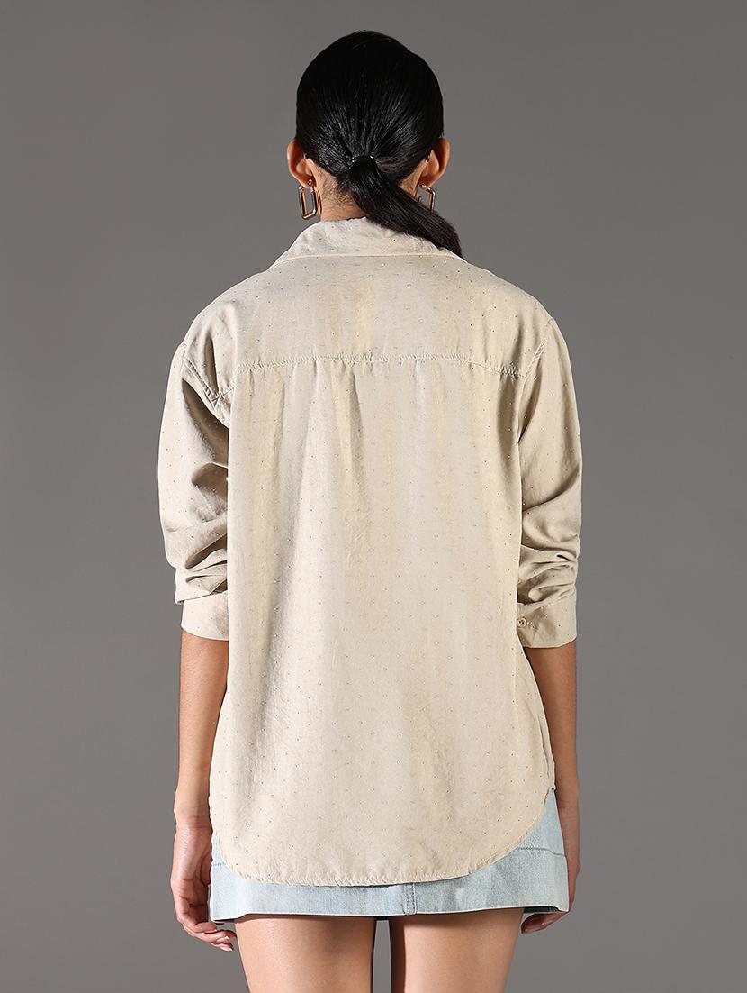 women beige long sleeve regular shirt - 21696524 - Standard Image - 3