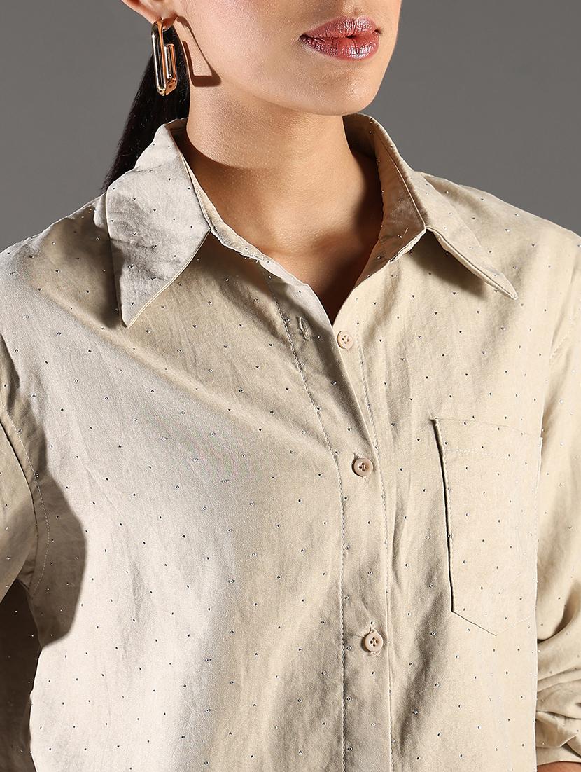 women beige long sleeve regular shirt - 21696524 - Standard Image - 5