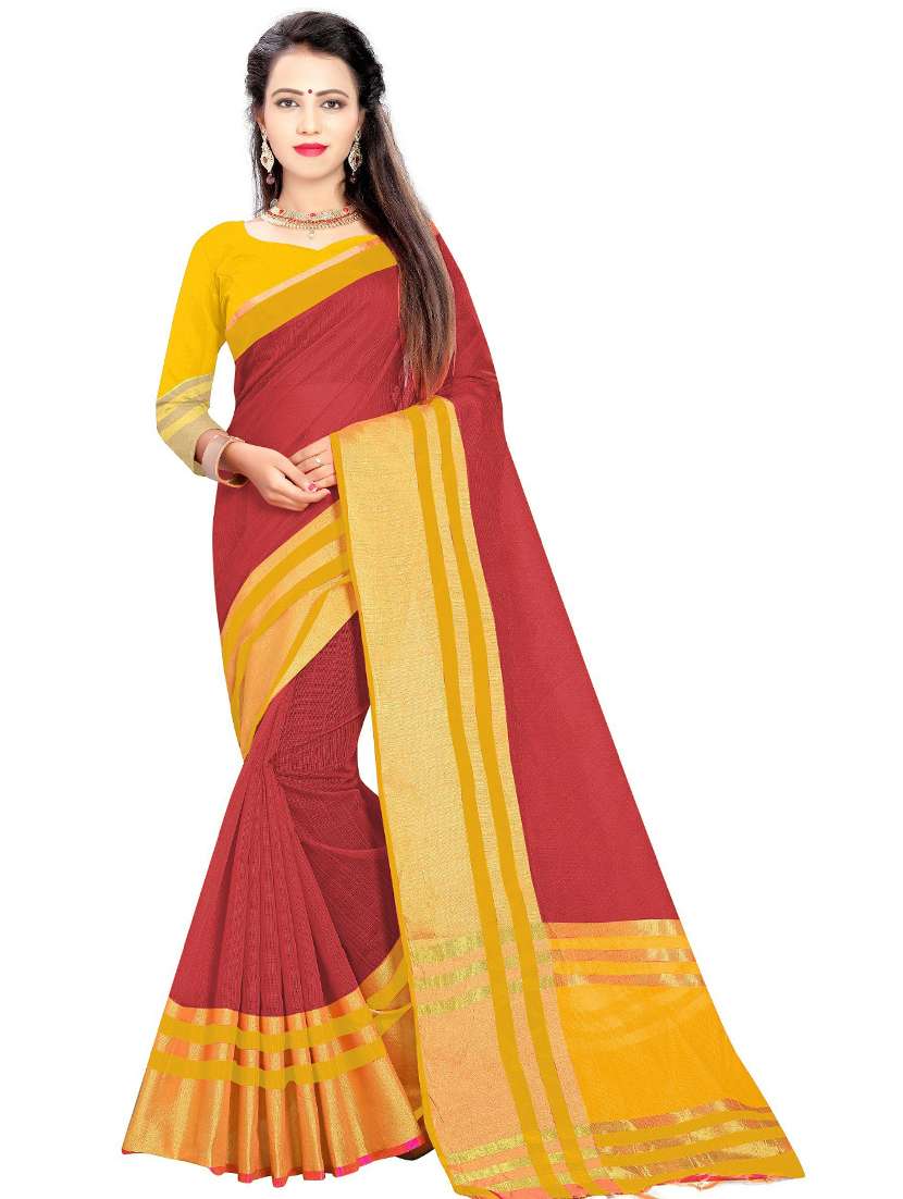 women solid with bordered saree