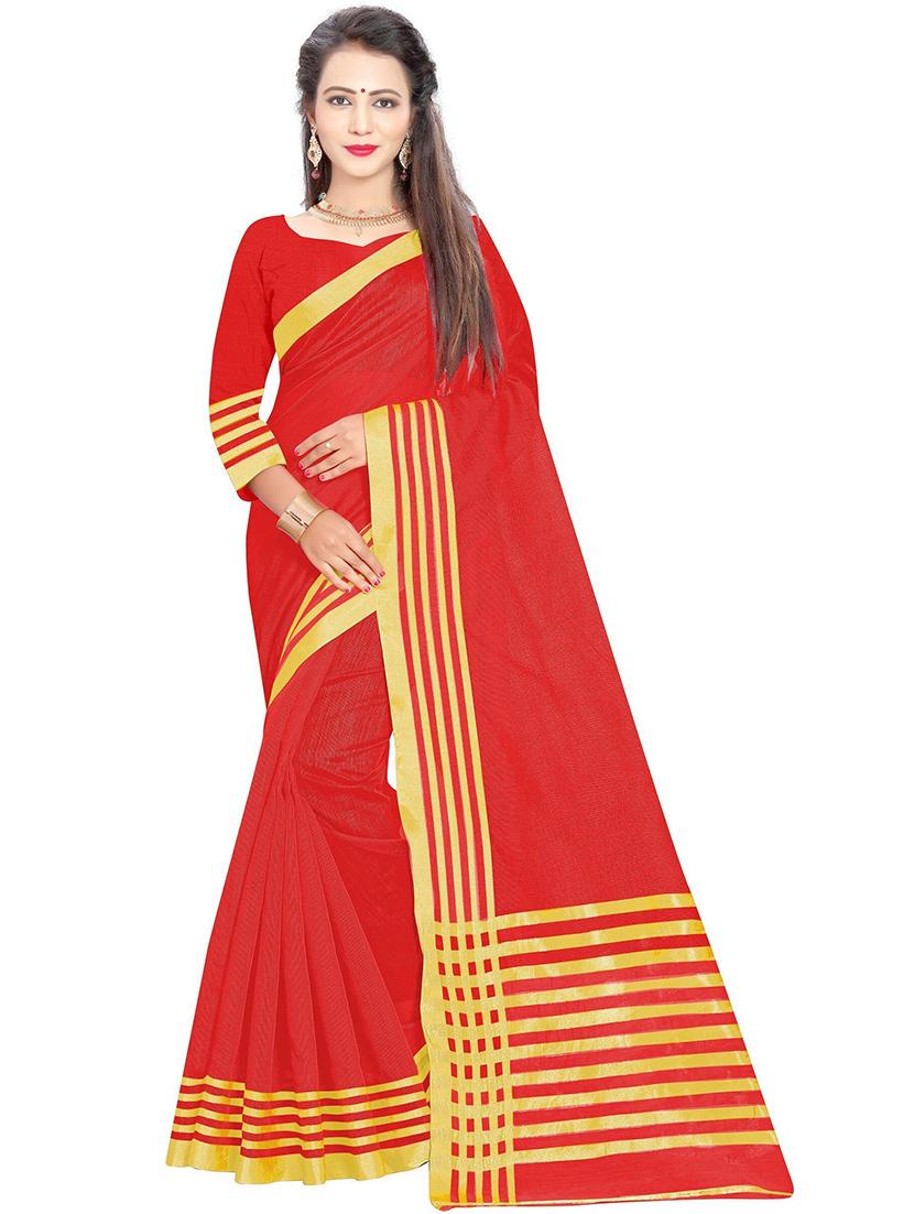 women red solid bordered saree - 21696547 - Zoom Image - 0