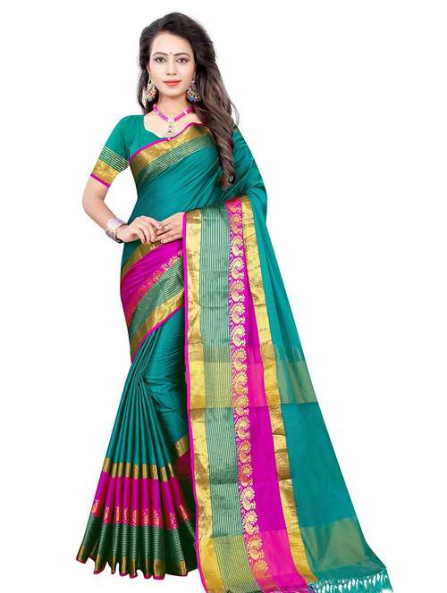 women solid zari bordered saree - 21696548 -  Standard Image - 0