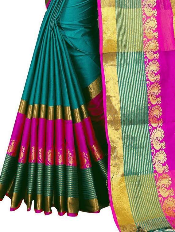 women solid zari bordered saree - 21696548 -  Standard Image - 3