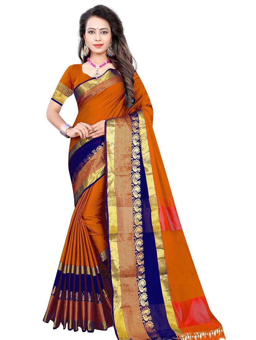 women solid zari bordered saree - 21696549 -  Zoom Image - 0