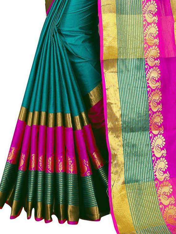 women solid with bordered saree - 21696553 -  Standard Image - 3