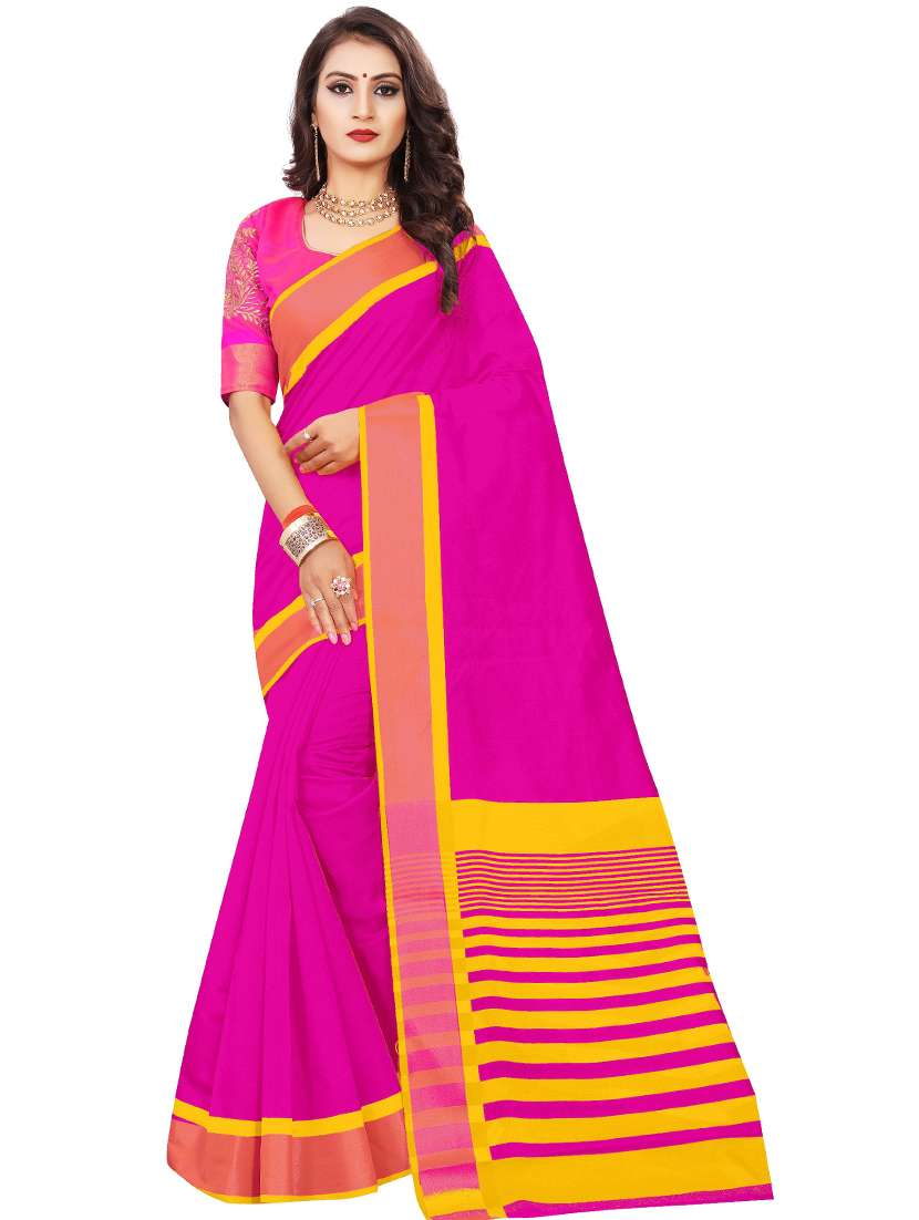 women solid with bordered saree