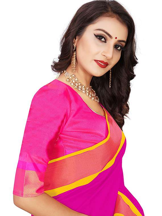 women solid with bordered saree - 21696567 - Standard Image - 3