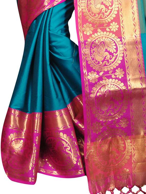 women solid with bordered saree - 21696625 -  Standard Image - 3