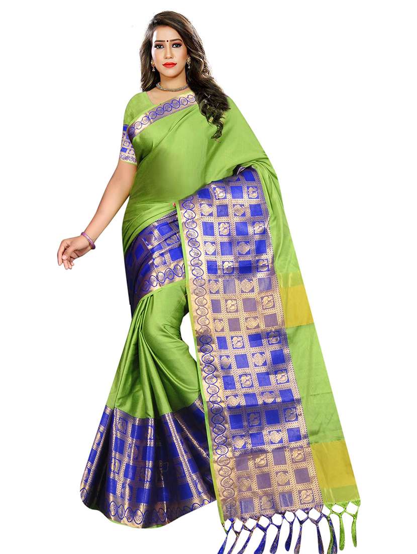 women solid zari bordered saree - 21696630 -  Zoom Image - 0