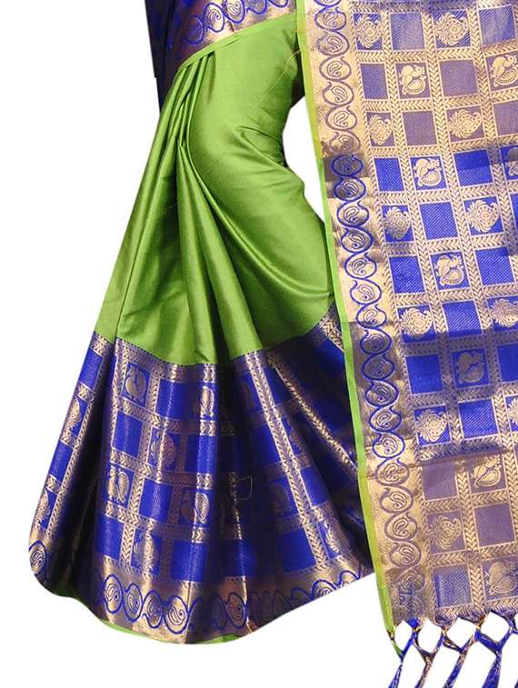 women solid zari bordered saree - 21696630 -  Standard Image - 3