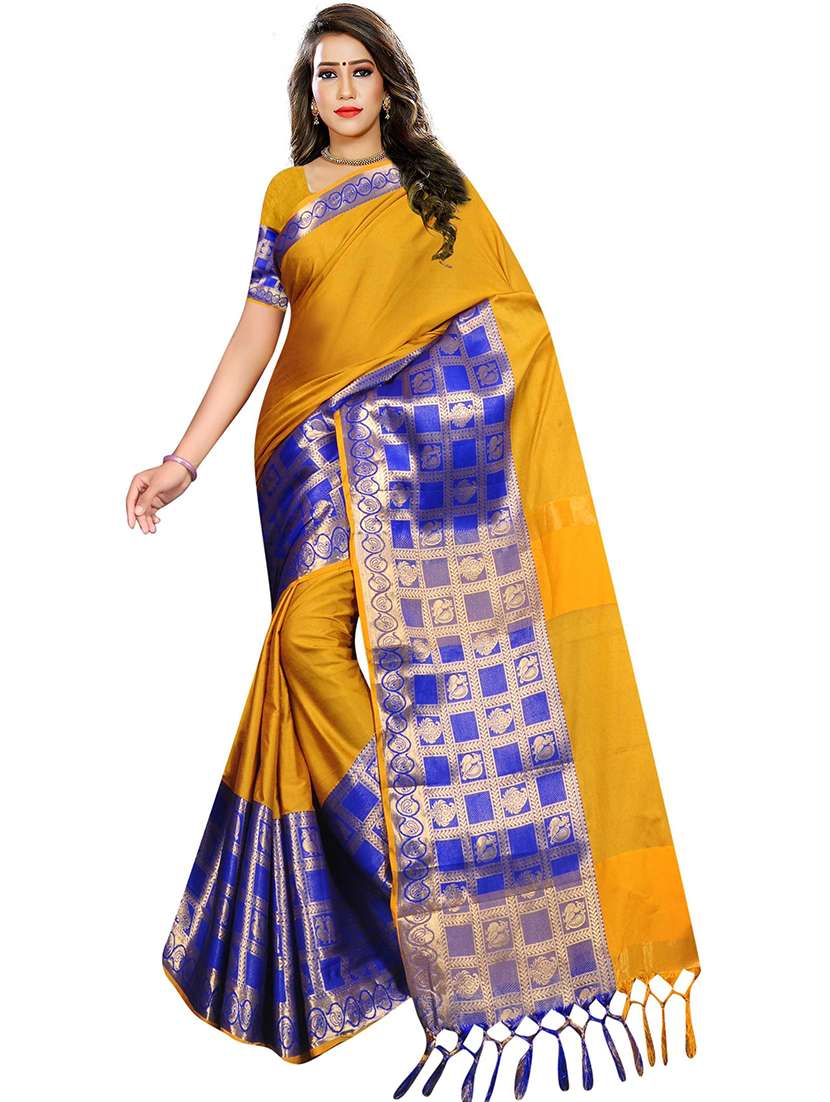 women solid zari bordered saree - 21696633 -  Zoom Image - 0
