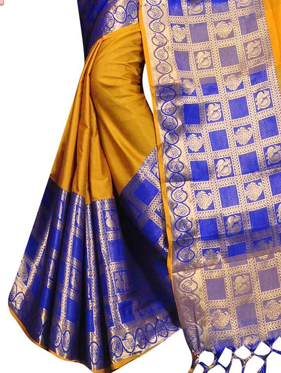 women solid zari bordered saree - 21696633 -  Standard Image - 3