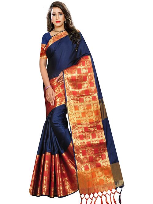 women solid zari bordered saree - 21696635 - Standard Image - 0