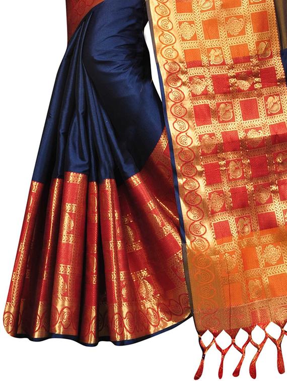 women solid zari bordered saree - 21696635 - Standard Image - 3