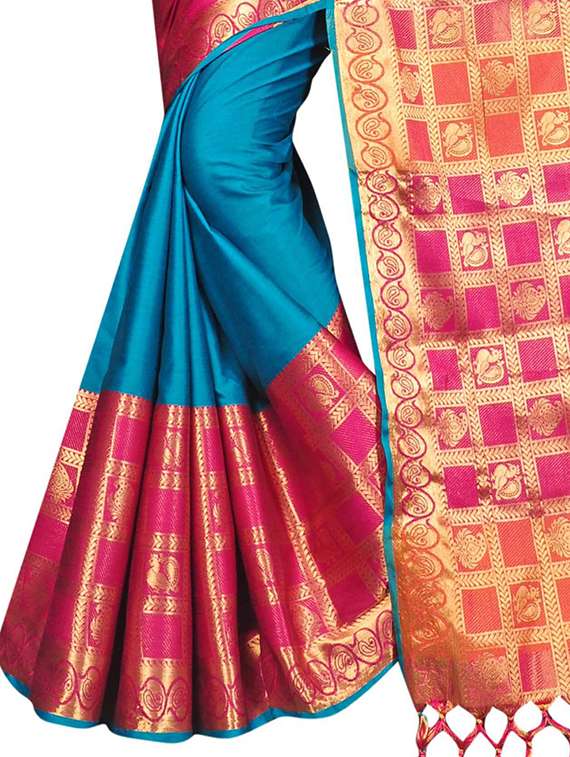 women solid zari bordered saree - 21696637 -  Standard Image - 3