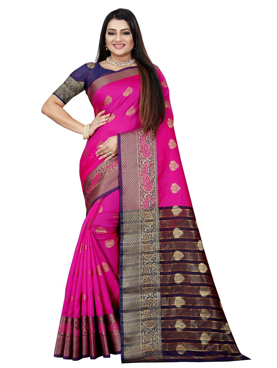 women self design zari bordered saree