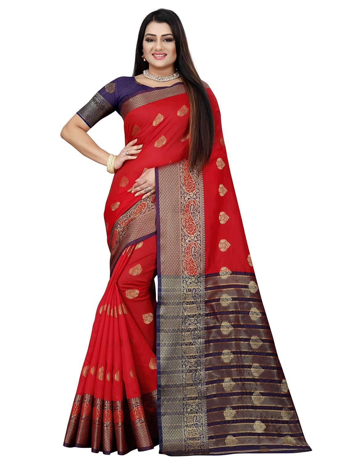 women self design zari bordered saree