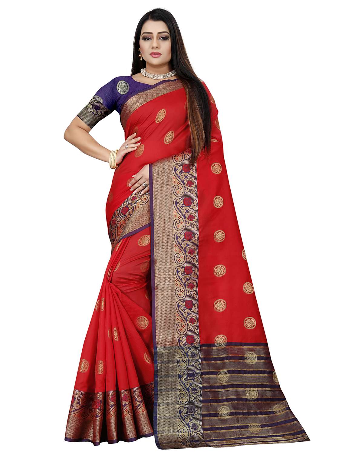 women self design zari bordered saree - 21696830 -  Zoom Image - 0