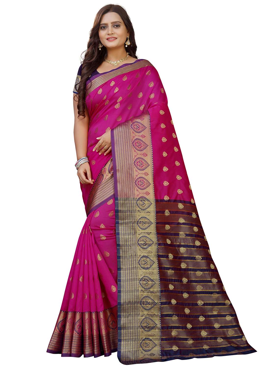 women self design zari bordered saree