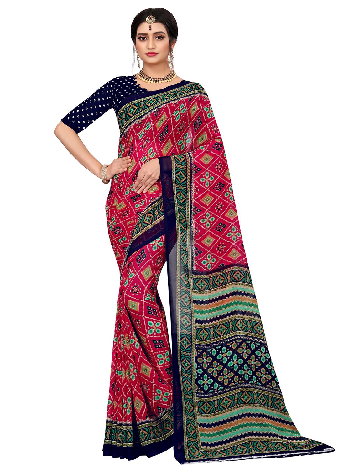 women pink printed saree - 21696888 - Zoom Image - 0