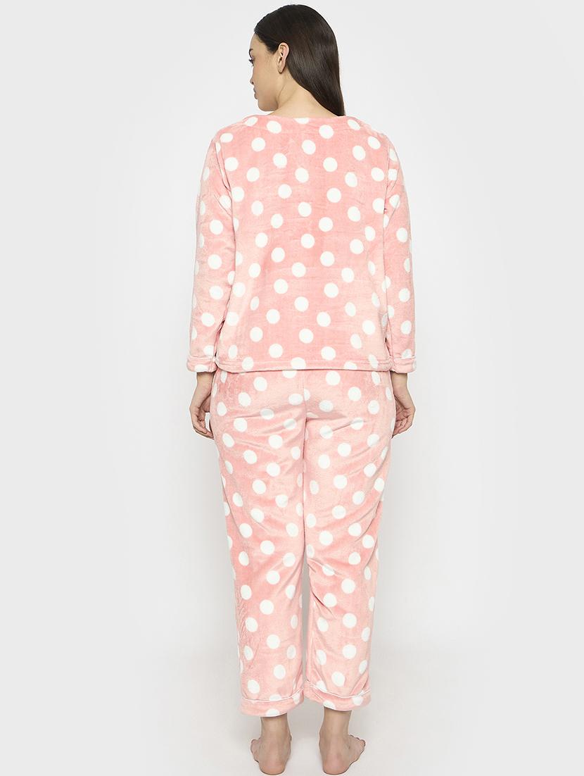 women peach printed v neck nightwear pyjama set - 21696936 - Standard Image - 3