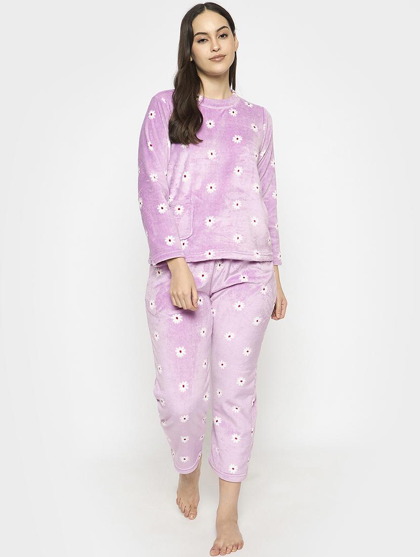 women floral round neck nightwear pyjama set