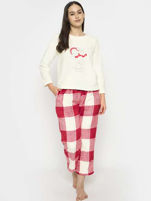 women cream self design nightwear pyjama set - 21696938 - Standard Image - 0