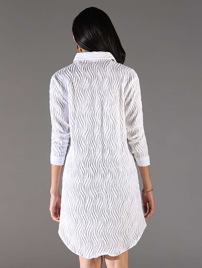 women white solid three quarter sleeve shirt dress - 21696940 -  Standard Image - 3