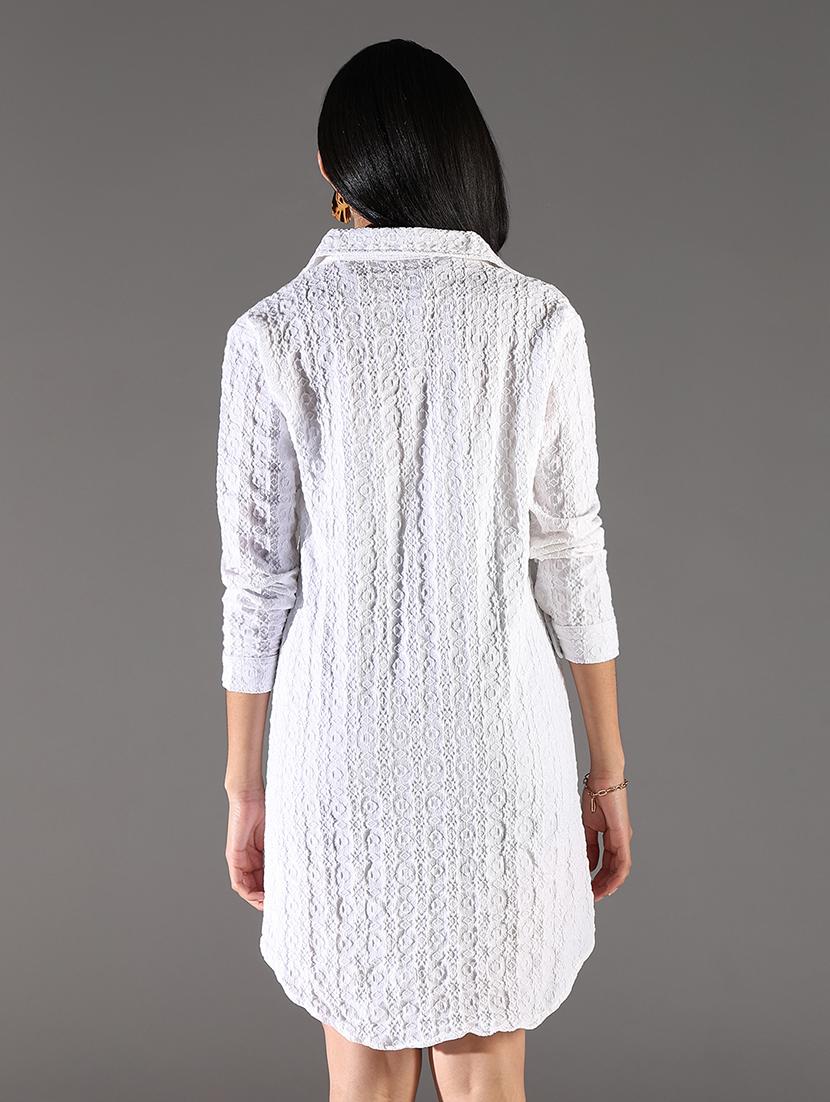 women white solid three quarter sleeve shirt dress - 21696942 - Standard Image - 3