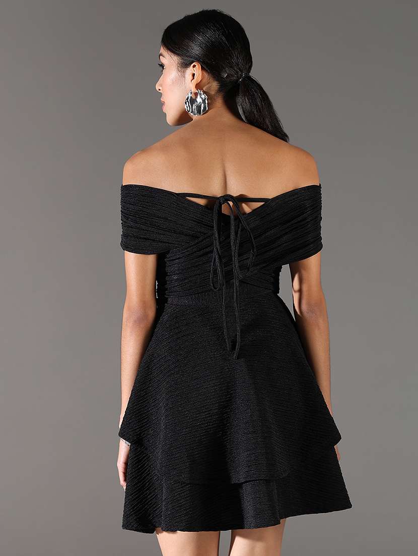 women solid off shoulder neck layered dress - 21696951 -  Standard Image - 3