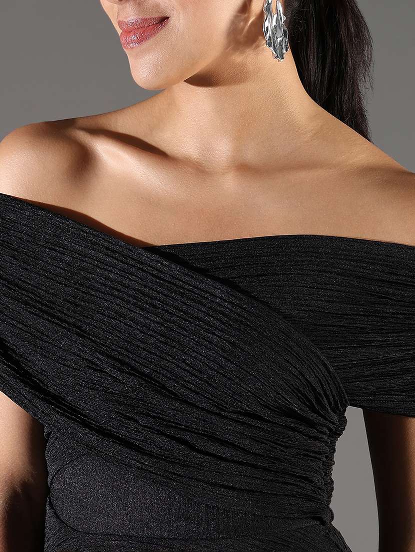 women solid off shoulder neck layered dress - 21696951 -  Standard Image - 5