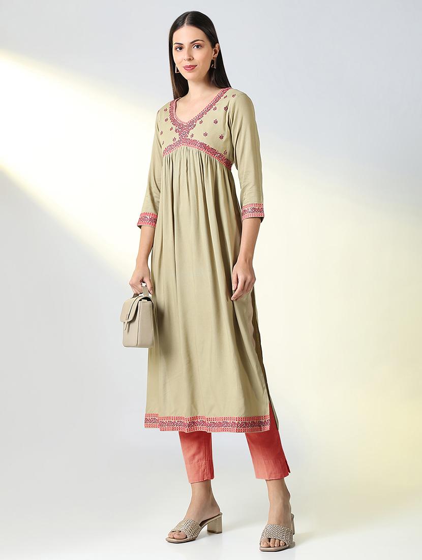women three quarter sleeve a-line kurta - 21696953 - Standard Image - 3