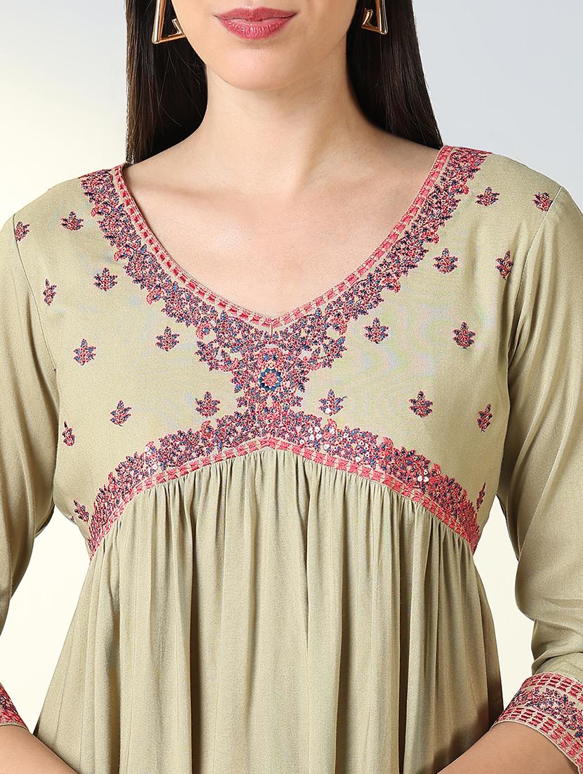 women three quarter sleeve a-line kurta - 21696953 - Standard Image - 5