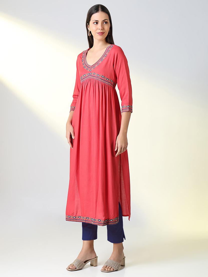 women three quarter sleeve a-line kurta - 21696956 - Standard Image - 3