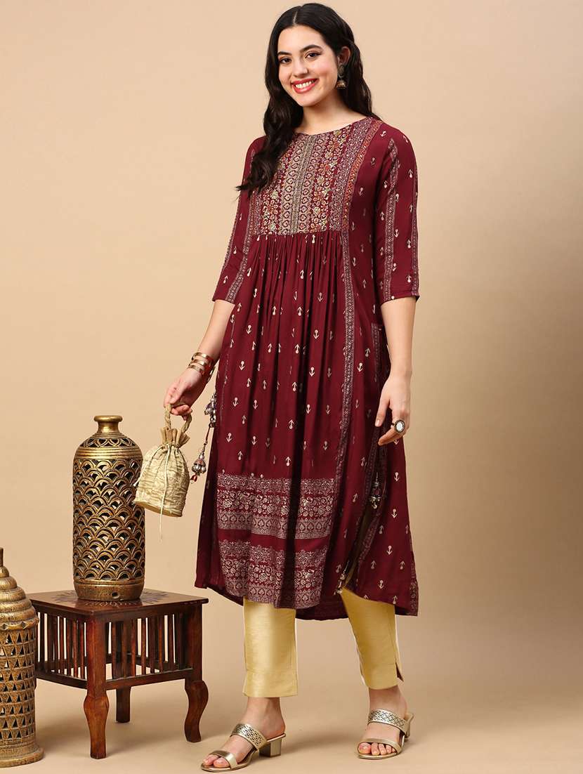 women three quarter sleeve anarkali kurta - 21696962 -  Standard Image - 3