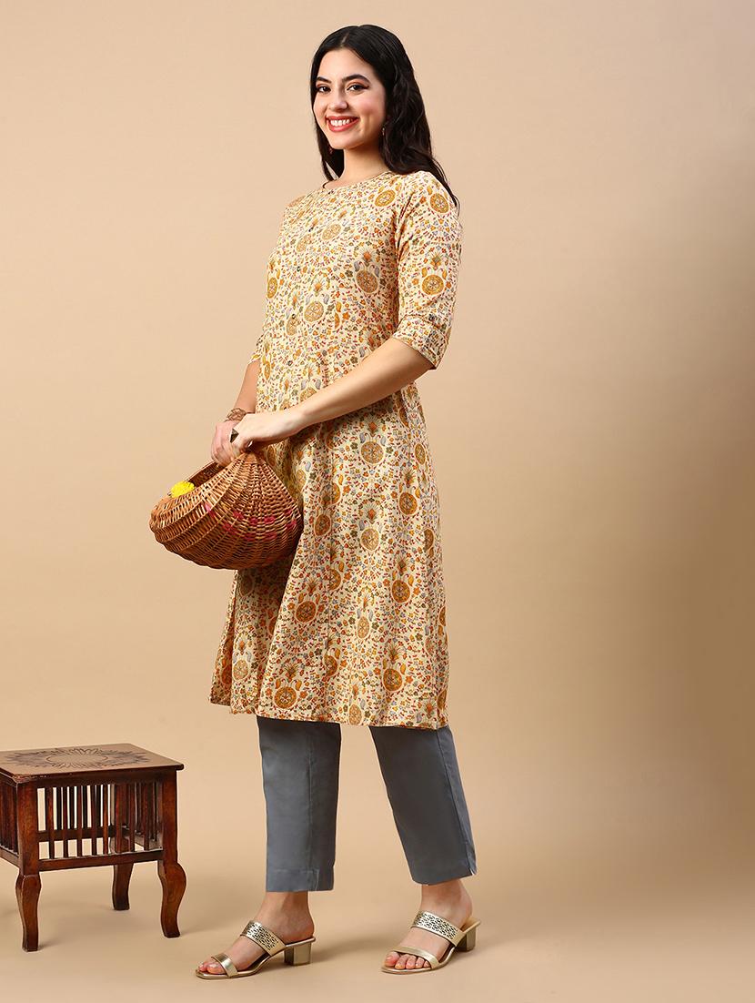 women three quarter sleeve a-line kurta - 21696963 - Standard Image - 3