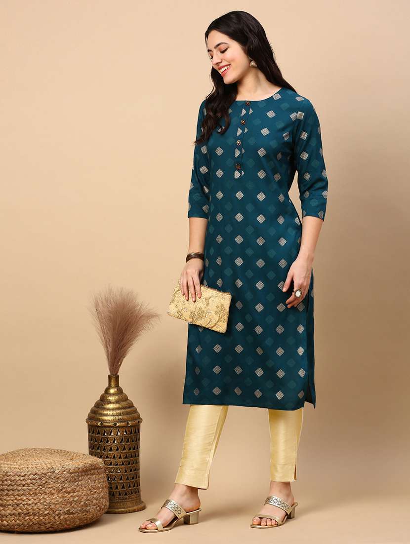 women three quarter sleeve straight kurta - 21696965 -  Standard Image - 3