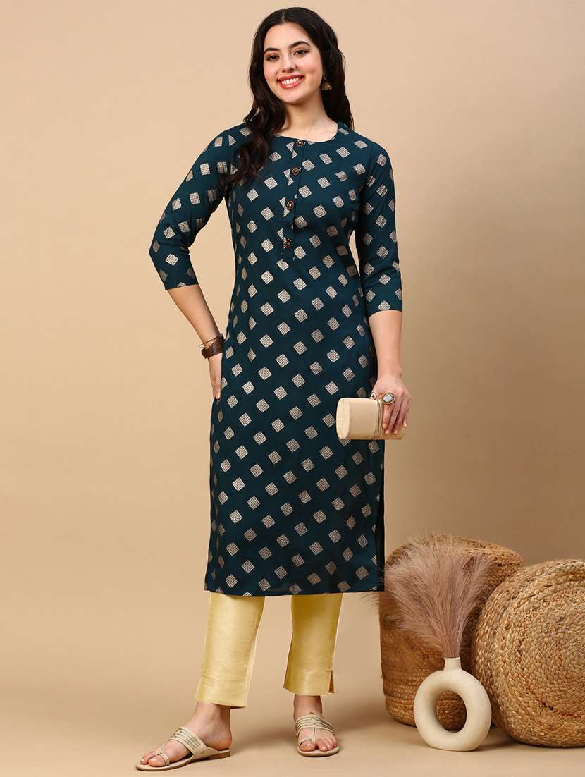women three quarter sleeve straight kurta - 21696966 -  Standard Image - 3
