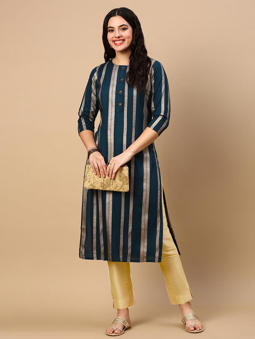 women three quarter sleeve straight kurta - 21696967 - Standard Image - 3