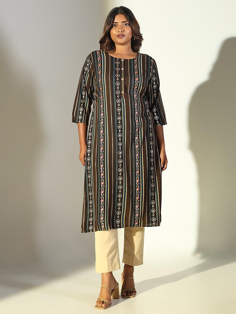 women three quarter sleeve straight kurta - 21696968 - Zoom Image - 0